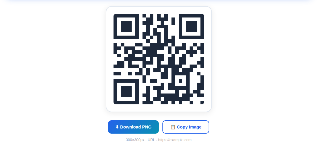 Generated QR code for the shop's menu URL with Download PNG and Copy Image buttons visible